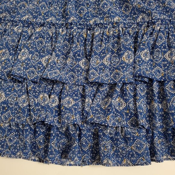 MISA Los Angeles Womens Marina Mini Skirt XL Blue Astra Ruffles Tiered Metallic - Picture 9 of 13